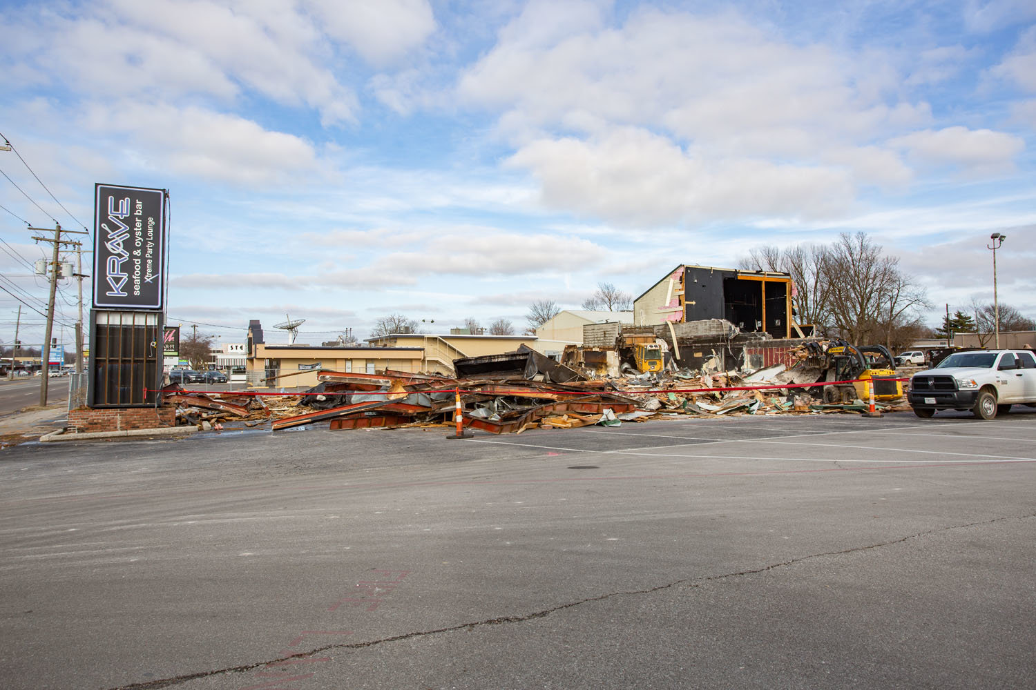 KRAVE NO MORE
Krave Seafood & Oyster Bar on South Glenstone Avenue is demolished Jan. 14, months after a summertime fire shut down the restaurant and music venue. Owners Mark Schwien and Teresa Chism have said they expect to sell the property and look for another location.